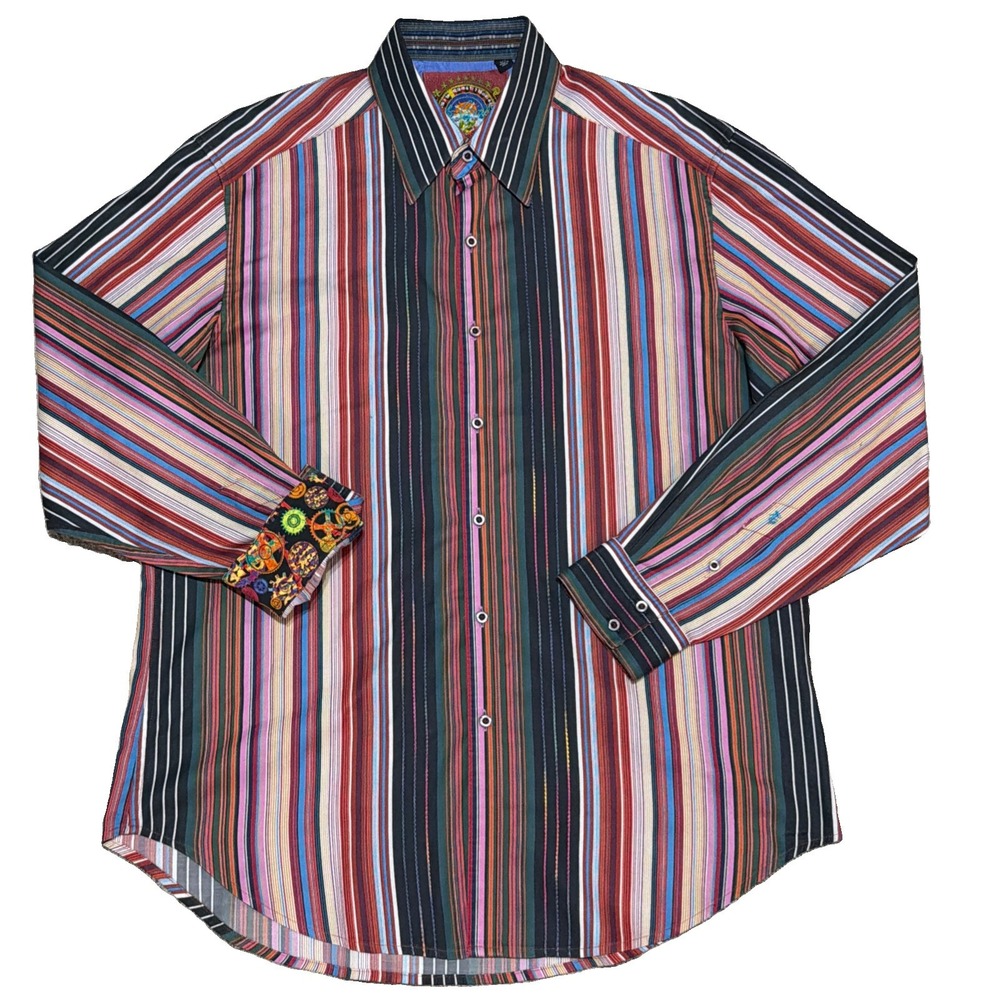 Robert Graham Men's Large Long Sleeve Striped Multi Colored Shirt EUC
